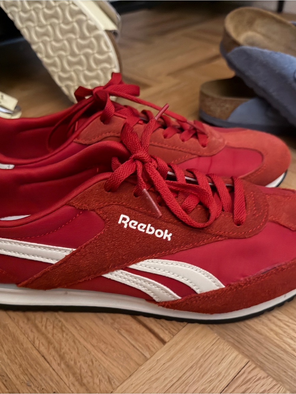 Reebok Red Sneakers with White Stripes
